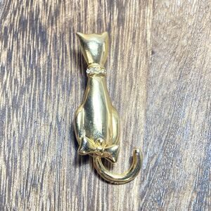 AAI Signed Cat Brooch Pin Gold Tone Rhinestone with Moveable Tail Vintage